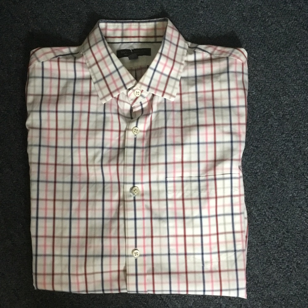 Banana Republic White Dress Shirt with Red & Black Windowpane Plaid